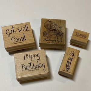 5 Craft Stampin Up Scrapbook Rubber Stamps Birthday, Get Well, Candle Preowned